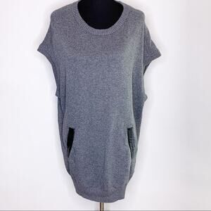Milly gray lambswool blend leather trim sweater dress / tunic size Small